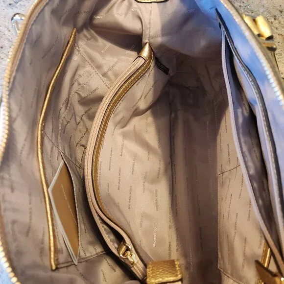 Michael Kors Gold Satchel Bowling Bag style w crossbody strap - Picture 7 of 16